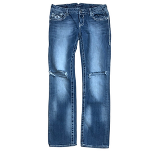 Vigoss The Dallas Straight Blue Jeans for Women. Distressed Bling Comfy Stretch